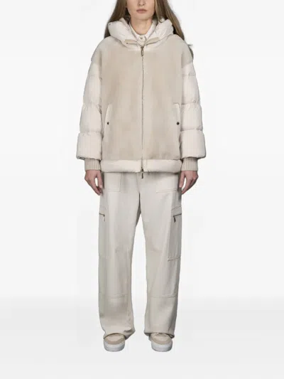 Moorer Shearling-panel Padded Jacket In Gray