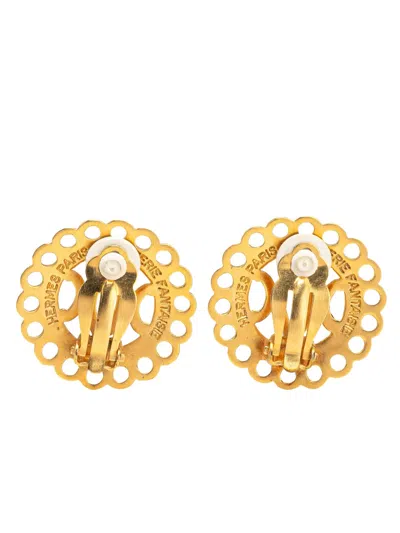 Pre-owned Hermes 20th Century Gold Plated Bijouterie Fantaisie Clip On Earrings Costume Earrings