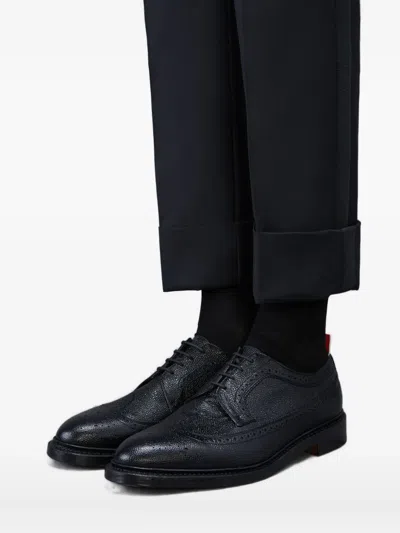 Thom Browne Longwing Pebble-grain Leather Brogues In Black