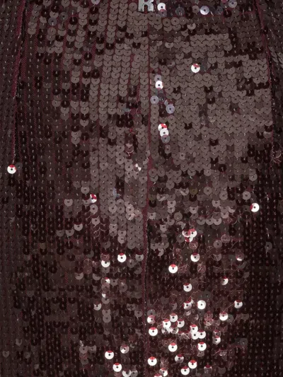 Rotate Birger Christensen Burgundy Midi Skirt With Sequined Finish In Brown