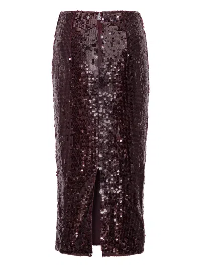 Rotate Birger Christensen Burgundy Midi Skirt With Sequined Finish In Brown