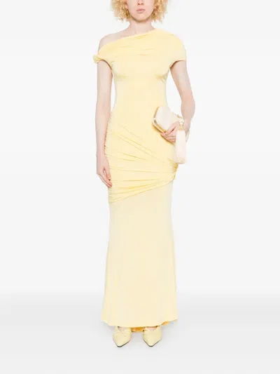 Paris Georgia Pascal Asymmetrical Draped Dress In Yellow