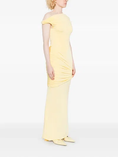 Paris Georgia Pascal Asymmetrical Draped Dress In Yellow