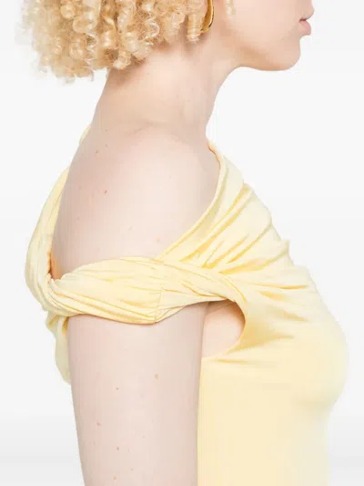 Paris Georgia Pascal Asymmetrical Draped Dress In Yellow