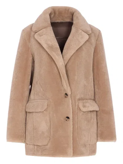 Urbancode Reversible Faux Fur Coat With Suede Interior In Nude