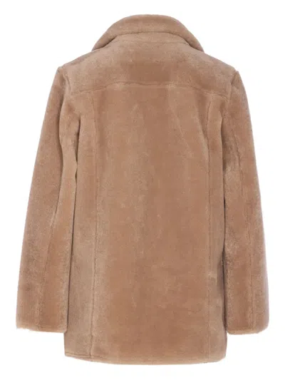 Urbancode Reversible Faux Fur Coat With Suede Interior In Nude