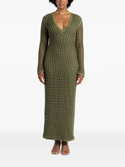 缀饰镂空针织中长连衣裙