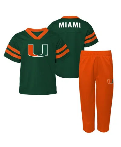 Outerstuff Baby Boys And Girls 2-piece Green Miami Hurricanes Team Logo Red Zone Top And Pant Set In Multi