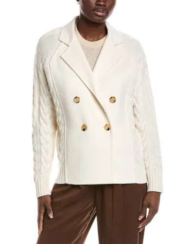 Max Mara Micio Double-breasted Cable-knit Wool And Cashmere-blend Jacket In White