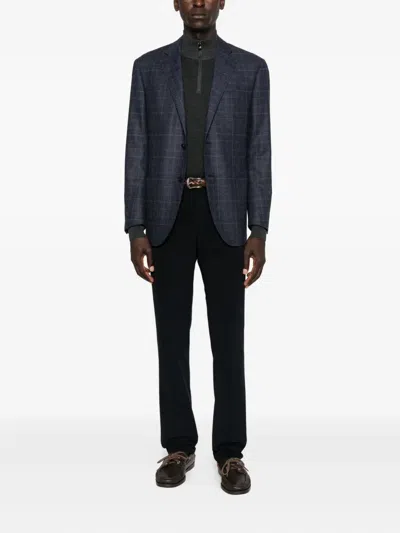 Corneliani Checked Two-button Blazer In Blue