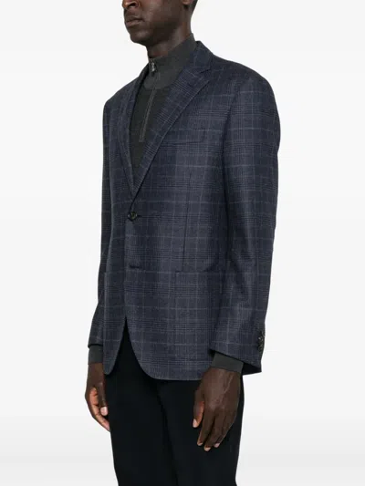 Corneliani Checked Two-button Blazer In Blue