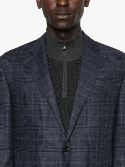 Corneliani Checked Two-button Blazer In Blue