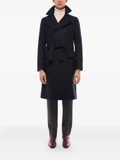 Fursac Belted Double-breasted Coat In Blue