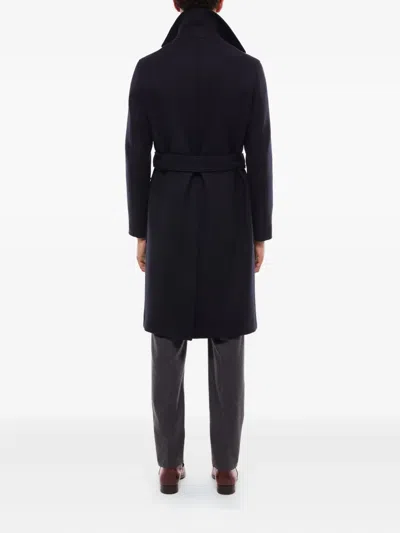 Fursac Belted Double-breasted Coat In Blue