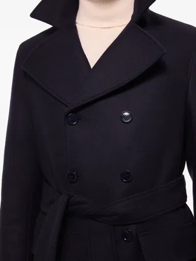 Fursac Belted Double-breasted Coat In Blue
