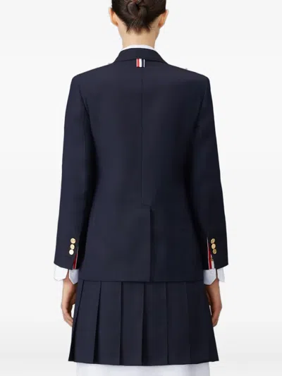 Thom Browne Twill Gold-button Blazer In Blue