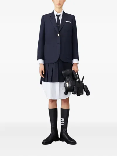 Thom Browne Twill Gold-button Blazer In Blue