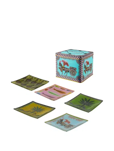 Ortigia Sicilia Tin Carretto Plates (set Of Five) In Multi