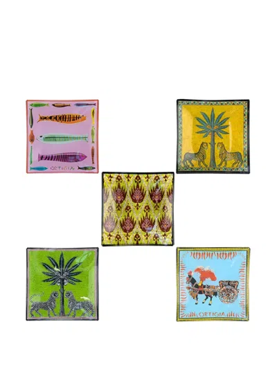 Ortigia Sicilia Tin Carretto Plates (set Of Five) In Multi