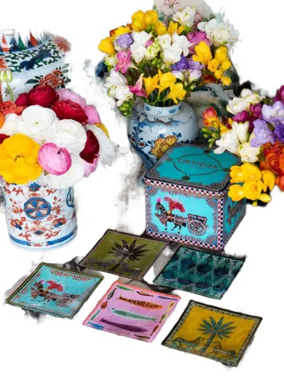 Ortigia Sicilia Tin Carretto Plates (set Of Five) In Multi