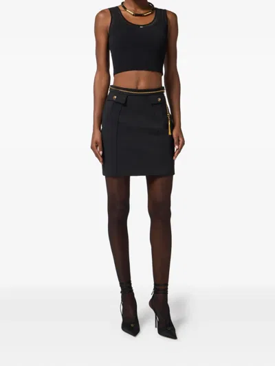 Elisabetta Franchi Black Skirt With Metallic Pendant And Patch Pockets In Fabric Woman In Black