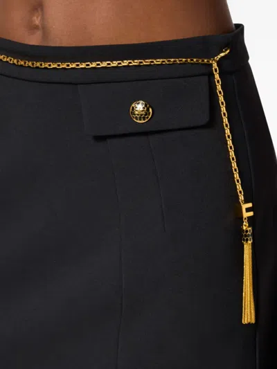 Elisabetta Franchi Black Skirt With Metallic Pendant And Patch Pockets In Fabric Woman In Black