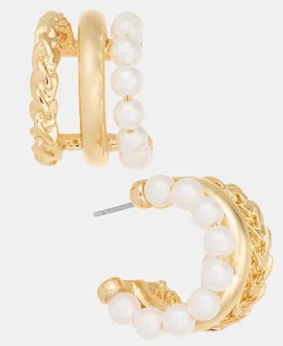 On 34th Imitation Pearl Hoop Earrings, Macy's Exclusive In Gold