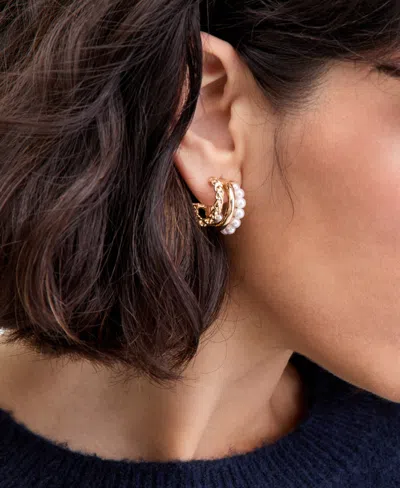 On 34th Imitation Pearl Hoop Earrings, Macy's Exclusive In Gold