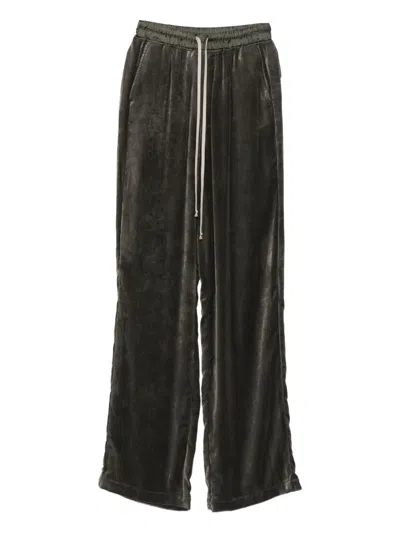 Rick Owens Velvet Drawstring Trousers Featuring Pockets In Green