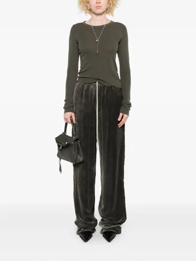 Rick Owens Velvet Drawstring Trousers Featuring Pockets In Green
