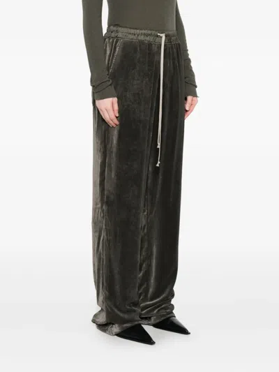 Rick Owens Velvet Drawstring Trousers Featuring Pockets In Green