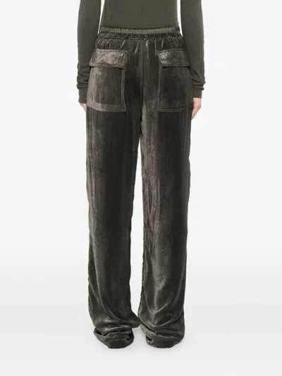Rick Owens Velvet Drawstring Trousers Featuring Pockets In Green