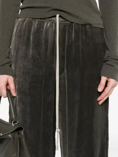 Rick Owens Velvet Drawstring Trousers Featuring Pockets In Green