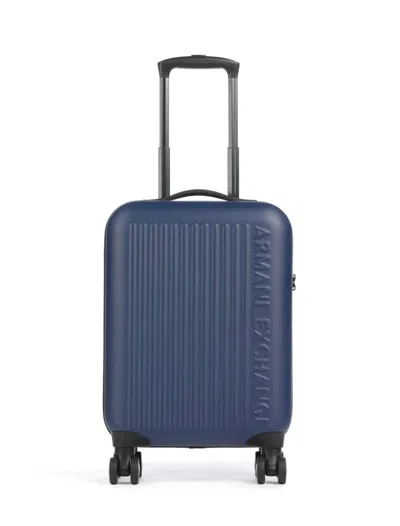Armani Exchange Logo-embossed Ribbed Luggage In Blue