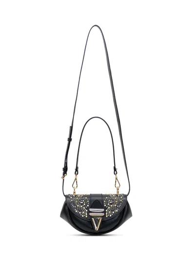 Versace Virtus Embellished Leather Shoulder Bag In Black