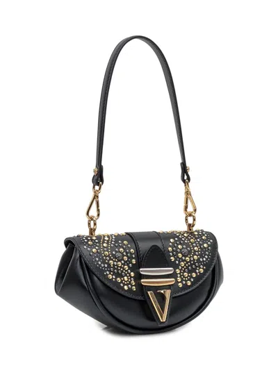 Versace Virtus Embellished Leather Shoulder Bag In Black