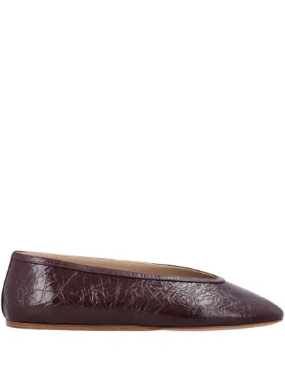 Le Monde Beryl Naplack Round Toe Ballerina Shoes In Brown