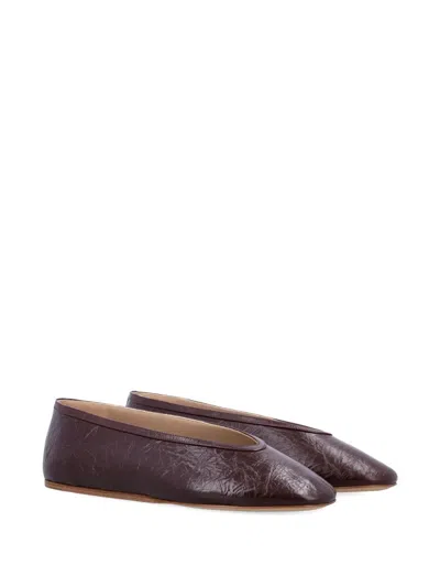 Le Monde Beryl Naplack Round Toe Ballerina Shoes In Brown