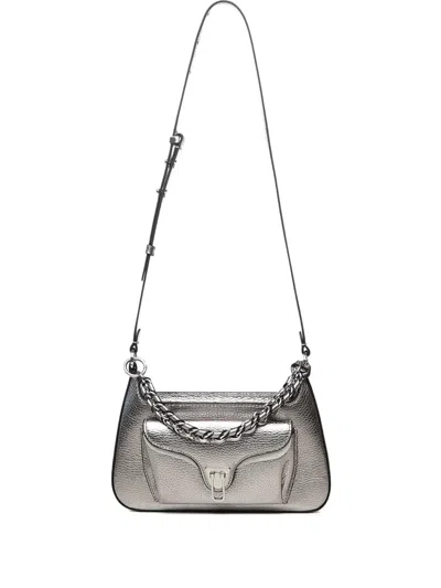 Coccinelle Chain-embellished Leather Cross Body Bag In Silver