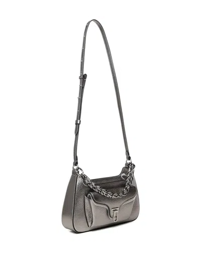 Coccinelle Chain-embellished Leather Cross Body Bag In Silver