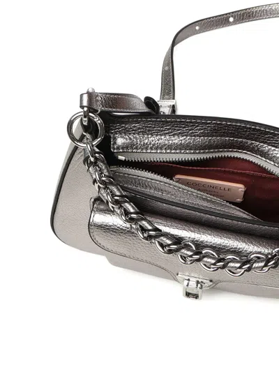 Coccinelle Chain-embellished Leather Cross Body Bag In Silver