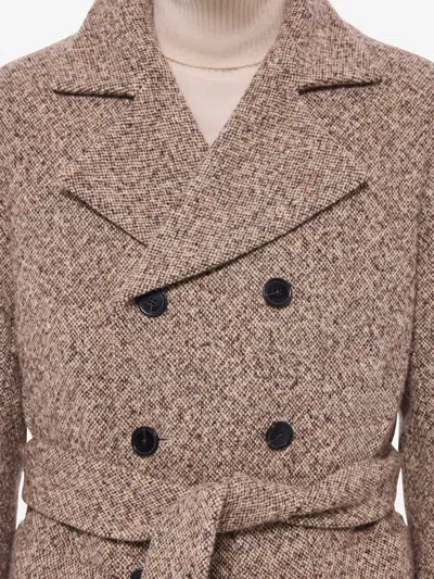 Fursac Tweed-belted Double-breasted Coat In Brown