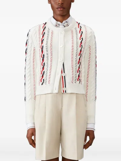 Thom Browne Cable-knit Buttoned Cardigan In Multi