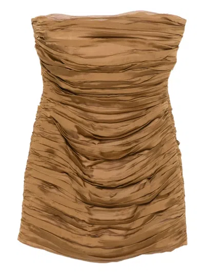 露肩真丝迷你连衣裙