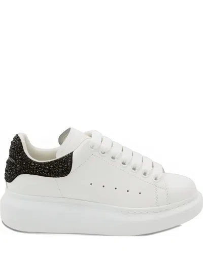 Alexander Mcqueen Crystal-embellished Leather Exaggerated-sole Sneakers In White