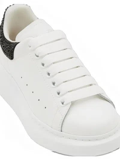 Alexander Mcqueen Crystal-embellished Leather Exaggerated-sole Sneakers In White