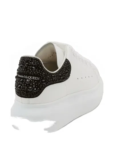 Alexander Mcqueen Crystal-embellished Leather Exaggerated-sole Sneakers In White