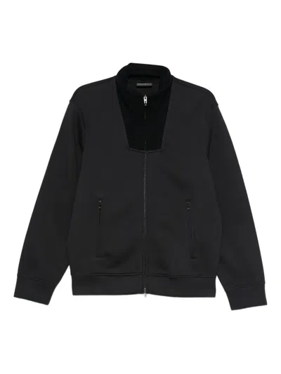 Emporio Armani High Neck Zippered Sweatshirt And Pockets In Black