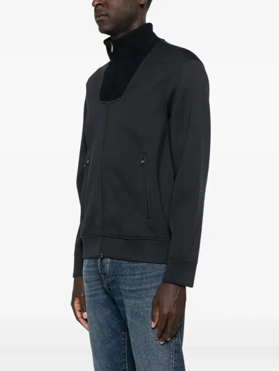 Emporio Armani High Neck Zippered Sweatshirt And Pockets In Black