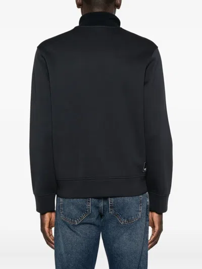 Emporio Armani High Neck Zippered Sweatshirt And Pockets In Black